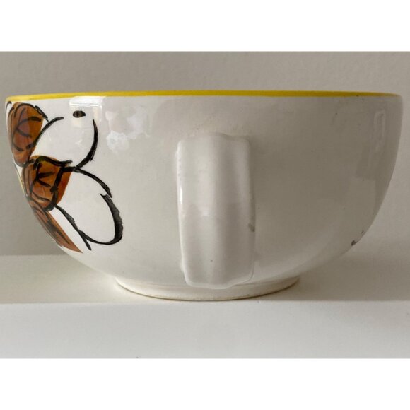 Soup Cup Mug Large JAPAN Hand Painted Vintage Yellow Brown Blue White - Picture 8 of 11
